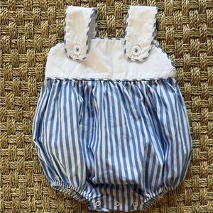Blue and White Striped Baby Bubble Romper